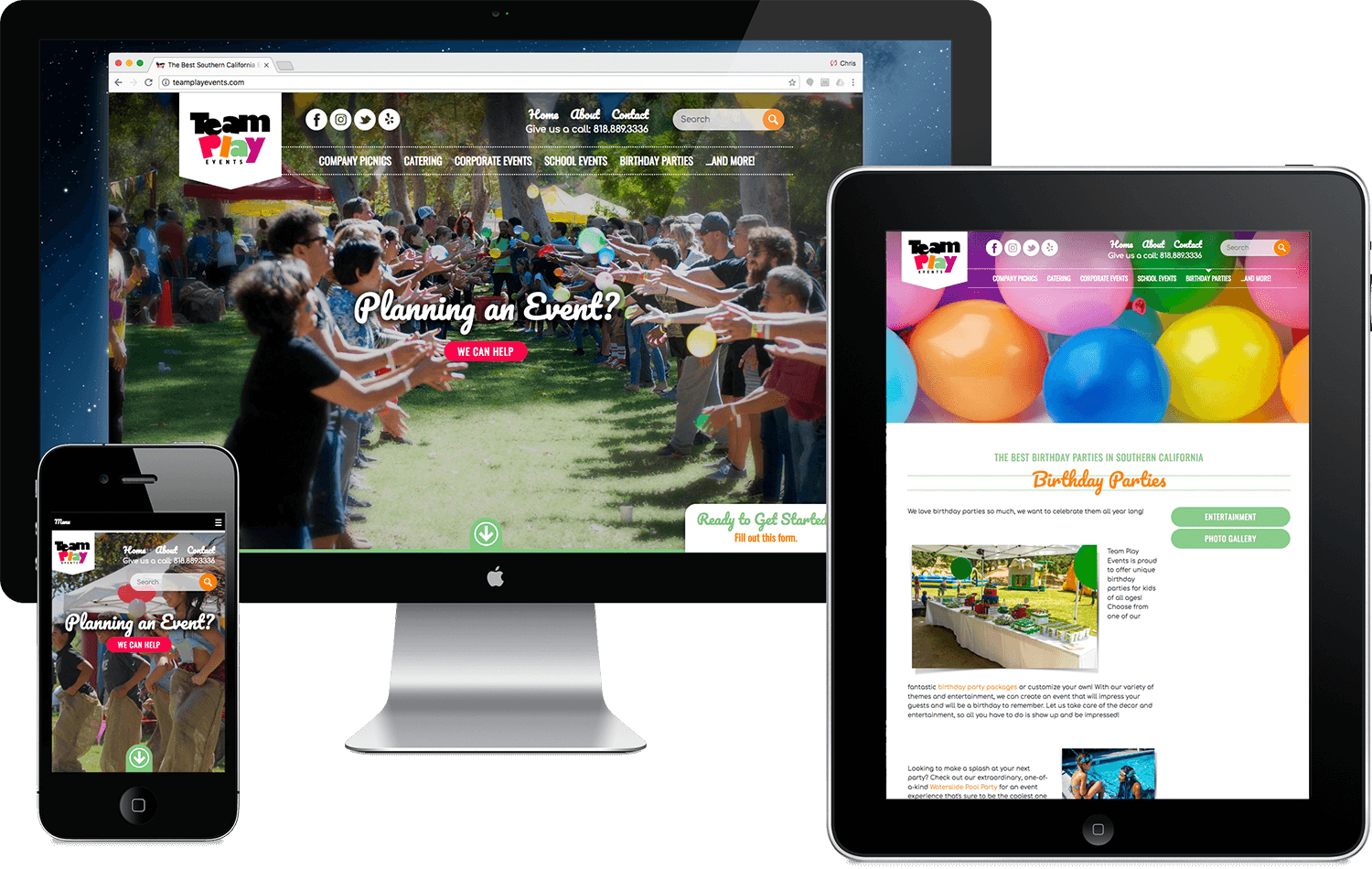 Team Play Events Southern California, website design